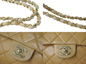 CHANEL シャネル マトラッセ25 Wフラップ Wチェーンショルダーバッグ ココマーク ラムスキン ベージュ 7番台 ゴールド金具 良品 中古 4c076264