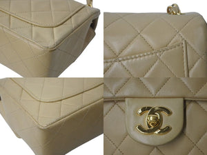 CHANEL シャネル ミニマトラッセ 17 チェーンショルダーバッグ A01115 5番台 ラムスキン ココマーク ベージュ 美品 中古 4c076296