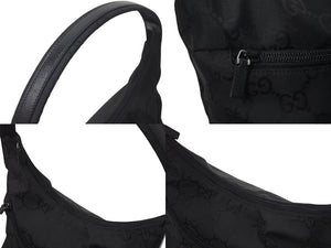 GUCCI グッチ GGナイロン ワンショルダーバッグ レザー ブラック イタリア製 001 3386 001998 美品 中古 4c076302