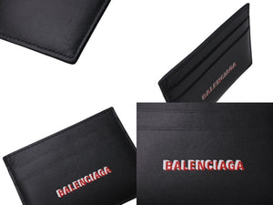 極美品 BALENCIAGA バレンシアガ CASH カードホルダー カードケース 594309 イタリア製 レザー ブラック レッド ホワイト 中古 4c076323