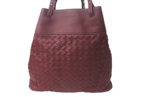 極美品 BOTTEGA VENETA ボッテガヴェネタ イントレチャート トートバッグ ハンドバッグ レザー ボルドー ゴールド金具 中古 4c076348
