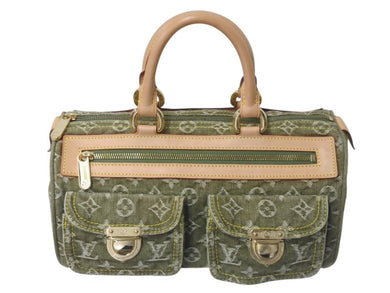極美品 LOUIS VUITTON ルイヴィトン ネオスピーディ ハンドバッグ M95215 モノグラムデニム カーキ ゴールド金具 中古 4c076351