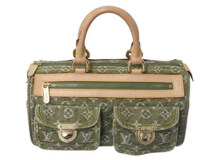 極美品 LOUIS VUITTON ルイヴィトン ネオスピーディ ハンドバッグ M95215 モノグラムデニム カーキ ゴールド金具 中古 4c076351