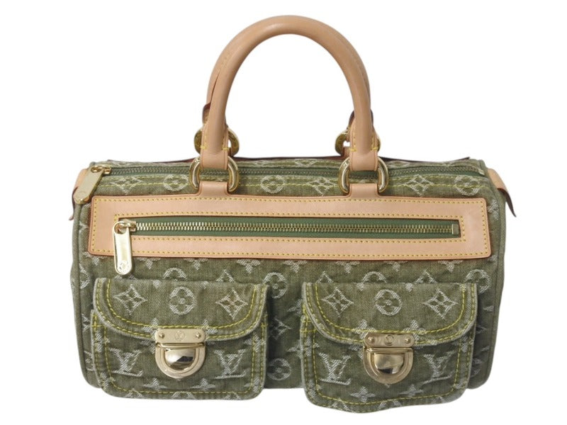 極美品 LOUIS VUITTON ルイヴィトン ネオスピーディ ハンドバッグ M95215 モノグラムデニム カーキ ゴールド金具 中古 4c076351