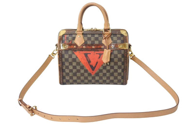 極美品 LOUIS VUITTON ルイヴィトン トランスフォームド ダミエ スピーディ バンドリエール 25 2WAY ハンドバッグ M52249 ブラウン ブラック ショルダーゴールド金具 中古 4c076392