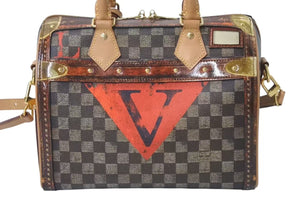 極美品 LOUIS VUITTON ルイヴィトン トランスフォームド ダミエ スピーディ バンドリエール 25 2WAY ハンドバッグ M52249 ブラウン ブラック ショルダーゴールド金具 中古 4c076392