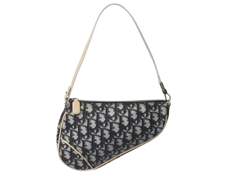ChristianDior クリスチャンディオール サドルポーチ ワンショルダーバッグ トロッター柄 CR1021 ブラック アイボリー 美品 中古 4c076403