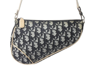 ChristianDior クリスチャンディオール サドルポーチ ワンショルダーバッグ トロッター柄 CR1021 ブラック アイボリー 美品 中古 4c076403