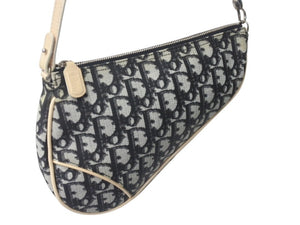 ChristianDior クリスチャンディオール サドルポーチ ワンショルダーバッグ トロッター柄 CR1021 ブラック アイボリー 美品 中古 4c076403
