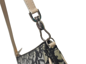 ChristianDior クリスチャンディオール サドルポーチ ワンショルダーバッグ トロッター柄 CR1021 ブラック アイボリー 美品 中古 4c076403