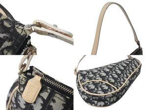 ChristianDior クリスチャンディオール サドルポーチ ワンショルダーバッグ トロッター柄 CR1021 ブラック アイボリー 美品 中古 4c076403