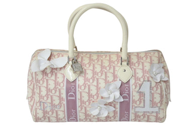 Christian Dior クリスチャンディオール ミニボストン トロッター ハンドバッグ キャンバス レザー BO B 0014 ピンク 美品 中古 4c076404