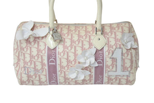 Christian Dior クリスチャンディオール ミニボストン トロッター ハンドバッグ キャンバス レザー BO B 0014 ピンク 美品 中古 4c076404