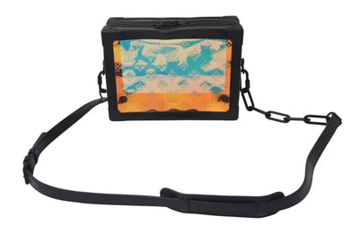 極美品 LOUIS VUITTON ルイヴィトン M55932 モノグラム プリズム ソフトトランク ショルダーバッグ レザー ホログラム ブラック 中古 4c076409