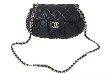 極美品 CHANEL シャネル マトラッセ チェーンアラウンド ショルダーバッグ ブラック 15番台 ラムスキン ココマーク シルバー金具 中古 4c076418