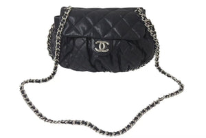 極美品 CHANEL シャネル マトラッセ チェーンアラウンド ショルダーバッグ ブラック 15番台 ラムスキン ココマーク シルバー金具 中古 4c076418