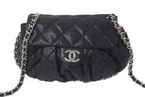 極美品 CHANEL シャネル マトラッセ チェーンアラウンド ショルダーバッグ ブラック 15番台 ラムスキン ココマーク シルバー金具 中古 4c076418
