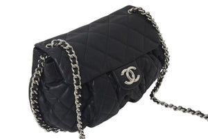 極美品 CHANEL シャネル マトラッセ チェーンアラウンド ショルダーバッグ ブラック 15番台 ラムスキン ココマーク シルバー金具 中古 4c076418