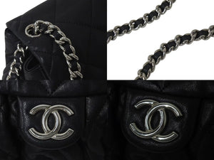 極美品 CHANEL シャネル マトラッセ チェーンアラウンド ショルダーバッグ ブラック 15番台 ラムスキン ココマーク シルバー金具 中古 4c076418