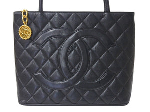 CHANEL シャネル 復刻トートバッグ ハンドバッグ A01804 キャビアスキン 6番台 ブラック ココマーク ロゴ 鞄 ゴールド金具 良品 中古 4c076435