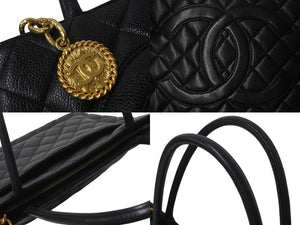CHANEL シャネル 復刻トートバッグ ハンドバッグ A01804 キャビアスキン 6番台 ブラック ココマーク ロゴ 鞄 ゴールド金具 良品 中古 4c076435