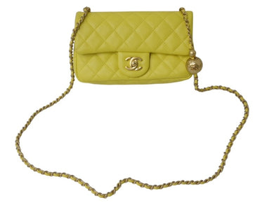 CHANEL シャネル ミニマトラッセ 20 ココボール チェーン ショルダーバッグ イエロー ラムスキン ランダム番台 ゴールド金具 美品 中古 4c076439