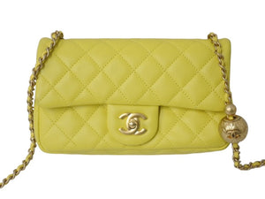 CHANEL シャネル ミニマトラッセ 20 ココボール チェーン ショルダーバッグ イエロー ラムスキン ランダム番台 ゴールド金具 美品 中古 4c076439