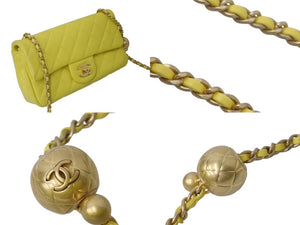 CHANEL シャネル ミニマトラッセ 20 ココボール チェーン ショルダーバッグ イエロー ラムスキン ランダム番台 ゴールド金具 美品 中古 4c076439