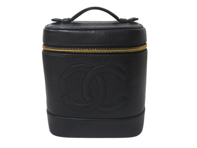 極美品 CHANEL シャネル バニティ ハンドバッグ ブラック キャビアスキン 4番台 ココマーク ロゴ 小物入れ ゴールド金具 中古 4c076449