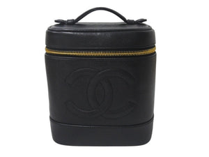 極美品 CHANEL シャネル バニティ ハンドバッグ ブラック キャビアスキン 4番台 ココマーク ロゴ 小物入れ ゴールド金具 中古 4c076449