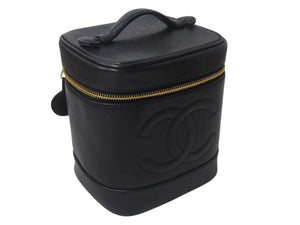 極美品 CHANEL シャネル バニティ ハンドバッグ ブラック キャビアスキン 4番台 ココマーク ロゴ 小物入れ ゴールド金具 中古 4c076449