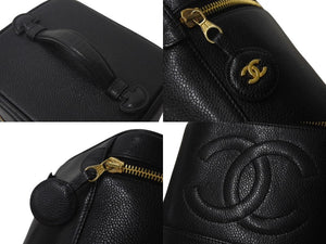 極美品 CHANEL シャネル バニティ ハンドバッグ ブラック キャビアスキン 4番台 ココマーク ロゴ 小物入れ ゴールド金具 中古 4c076449