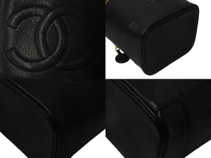 極美品 CHANEL シャネル バニティ ハンドバッグ ブラック キャビアスキン 4番台 ココマーク ロゴ 小物入れ ゴールド金具 中古 4c076449