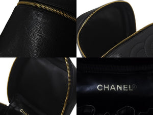 極美品 CHANEL シャネル バニティ ハンドバッグ ブラック キャビアスキン 4番台 ココマーク ロゴ 小物入れ ゴールド金具 中古 4c076449