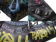 Load image into Gallery viewer, BALENCIAGA バレンシアガ ハンドバッグ グラフィティ クラシックミニシティ ペイント ブラック マルチカラー レザー 300295 美品 中古 4c076455