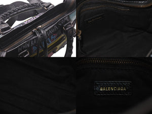 BALENCIAGA バレンシアガ ハンドバッグ グラフィティ クラシックミニシティ ペイント ブラック マルチカラー レザー 300295 美品 中古 4c076455