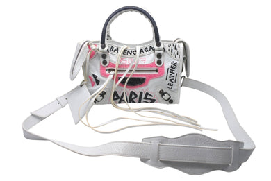 BALENCIAGA バレンシアガ ハンドバッグ グラフィティ クラシックミニシティ ペイント ホワイト マルチカラー レザー 300295 中古 4c076456