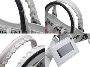 BALENCIAGA バレンシアガ ハンドバッグ グラフィティ クラシックミニシティ ペイント ホワイト マルチカラー レザー 300295 中古 4c076456