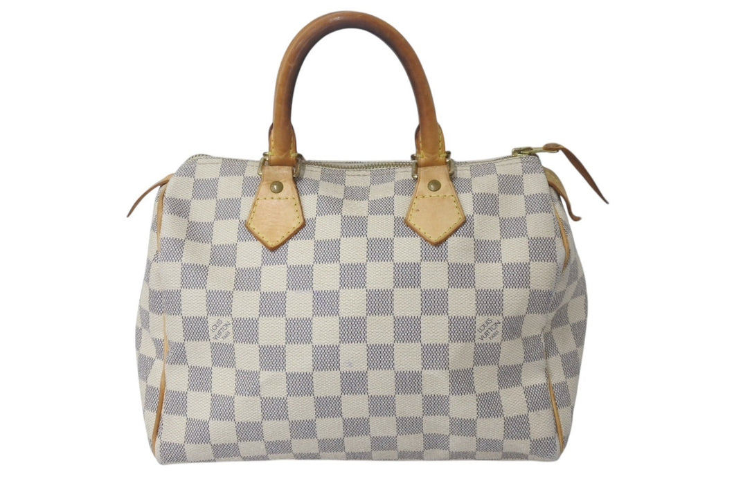 LOUIS VUITTON ルイヴィトン スピーディ25 ハンドバッグ N41371 ダミエアズールキャンバス ホワイト ブラウン 良品 中古 4c076457
