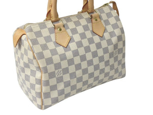LOUIS VUITTON ルイヴィトン スピーディ25 ハンドバッグ N41371 ダミエアズールキャンバス ホワイト ブラウン 美品 中古 4c076460
