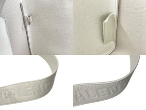 BALENCIAGA バレンシアガ ノースサウス トートバッグ ショルダーバッグ ポーチ付き 659920 レザー ホワイト シルバー金具 美品 中古 4c076464