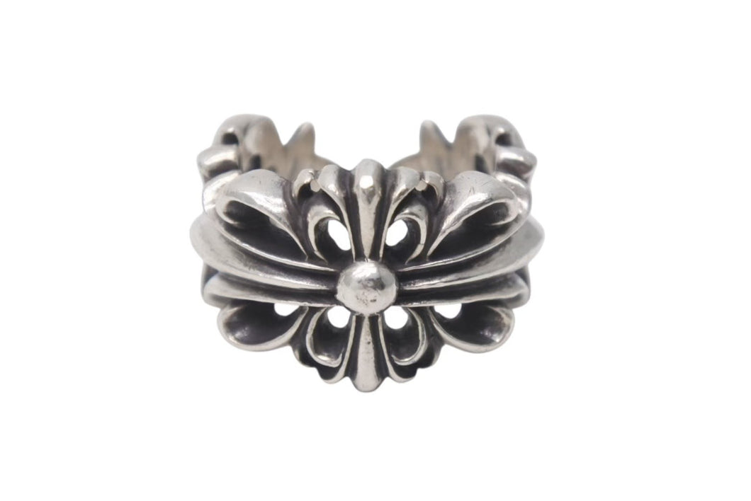 CHROME HEARTS クロムハーツ ダブルフローラルクロスリング 指輪 サイズ14号 重量約14.6g シルバー925 美品 中古 4c076515