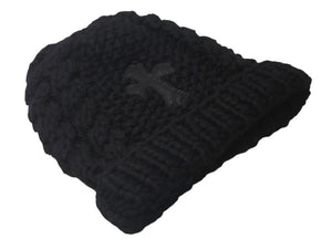 新品未使用 CHROME HEARTS クロムハーツ カシミヤ クロスパッチ ビーニー ニットキャップ 帽子 ブラック 中古 4c076523
