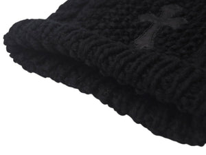 新品未使用 CHROME HEARTS クロムハーツ カシミヤ クロスパッチ ビーニー ニットキャップ 帽子 ブラック 中古 4c076523