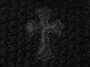 新品未使用 CHROME HEARTS クロムハーツ カシミヤ クロスパッチ ビーニー ニットキャップ 帽子 ブラック 中古 4c076523