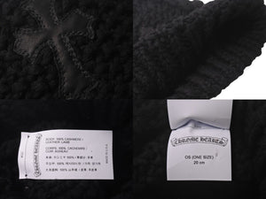 新品未使用 CHROME HEARTS クロムハーツ カシミヤ クロスパッチ ビーニー ニットキャップ 帽子 ブラック 中古 4c076523