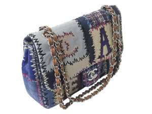 極美品 CHANEL シャネル パッチワーク ツイード チェーンショルダーバッグ 16番台 シルバー金具 ココマーク ロゴ マルチ 中古 4c076525