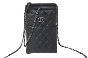CHANEL シャネル CC ミニ ウェイターバッグ ショルダーバッグ キャビアスキン ブラック アンティークシルバー金具 21番台 ロングウォレット付き 美品 中古 4c076526