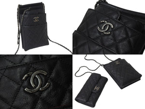 CHANEL シャネル CC ミニ ウェイターバッグ ショルダーバッグ キャビアスキン ブラック アンティークシルバー金具 21番台 ロングウォレット付き 美品 中古 4c076526