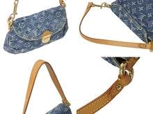 Load image into Gallery viewer, LOUIS VUITTON ルイヴィトン モノグラムデニム ミニプリーティ ハンドバッグ M95050 レザー ブルー 美品 中古 4c076528